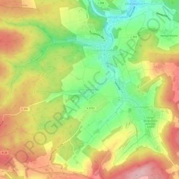 Topografische kaart Hörschweiler, hoogte, reliëf