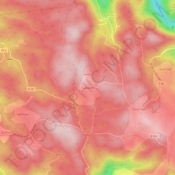 Topografische kaart Gabaude, hoogte, reliëf