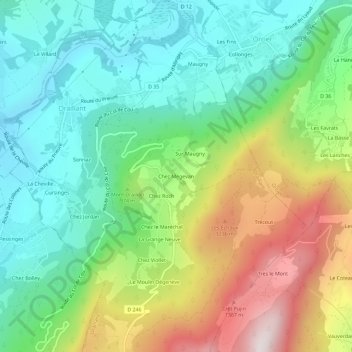 Topografische kaart Chez Mégevan, hoogte, reliëf