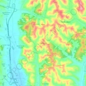 Topografische kaart Cappelletta, hoogte, reliëf