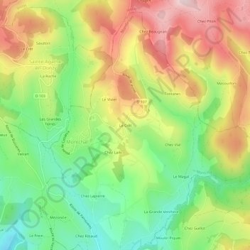 Topografische kaart Le Crêt, hoogte, reliëf