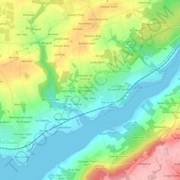 Topografische kaart Streat Nevez, hoogte, reliëf