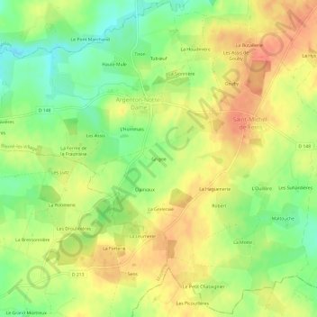 Topografische kaart Grigne, hoogte, reliëf