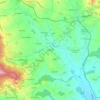 Topografische kaart Achleithen, hoogte, reliëf