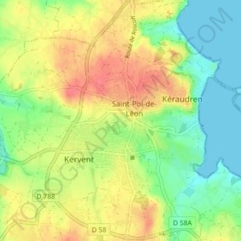 Topografische kaart Résidence Bihan, hoogte, reliëf