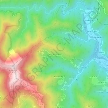 Topografische kaart Alteyrac, hoogte, reliëf