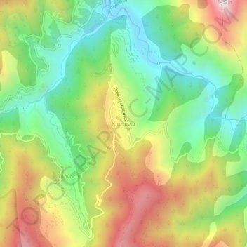Topografische kaart Kastania, hoogte, reliëf