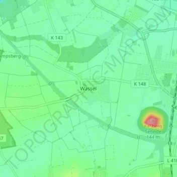 Topografische kaart Wassel, hoogte, reliëf