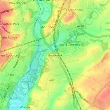 Topografische kaart Hoobrook, hoogte, reliëf