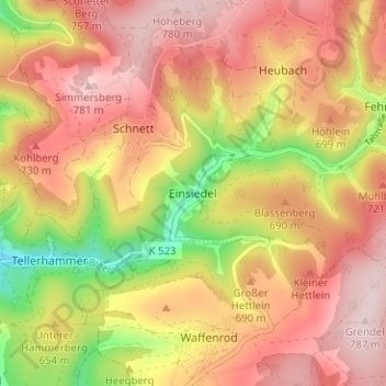 Topografische kaart Einsiedel, hoogte, reliëf