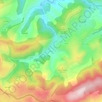 Topografische kaart Peux, hoogte, reliëf