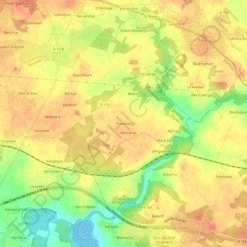 Topografische kaart Trevieven, hoogte, reliëf