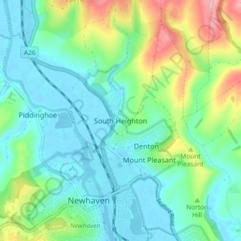 Topografische kaart South Heighton, hoogte, reliëf