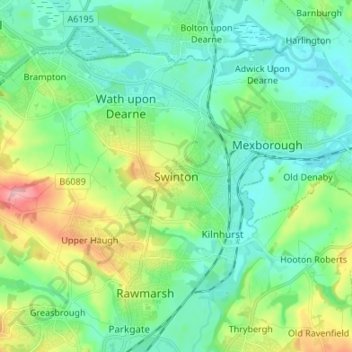 Topografische kaart Swinton, hoogte, reliëf