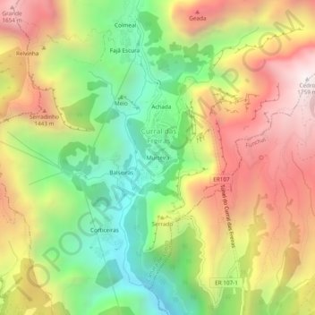 Topografische kaart Murteira, hoogte, reliëf