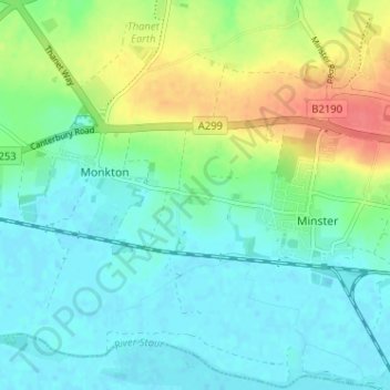 Topografische kaart Hoo, hoogte, reliëf