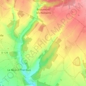 Topografische kaart Les Landes, hoogte, reliëf