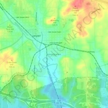 Topografische kaart Frisco Quarters, hoogte, reliëf