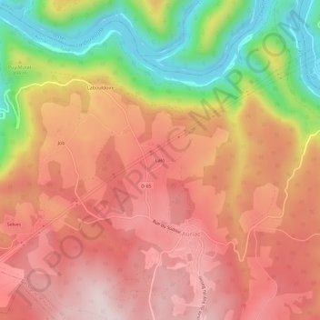 Topografische kaart Lalo, hoogte, reliëf