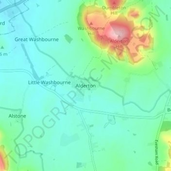 Topografische kaart Alderton, hoogte, reliëf