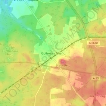 Topografische kaart Gollmitz, hoogte, reliëf
