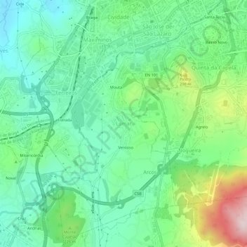 Topografische kaart Lomar, hoogte, reliëf