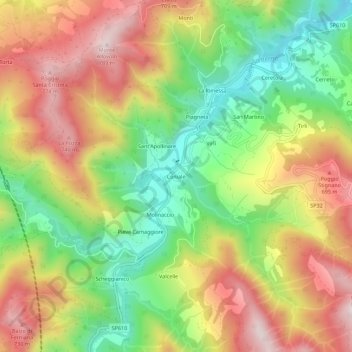 Topografische kaart Coniale, hoogte, reliëf