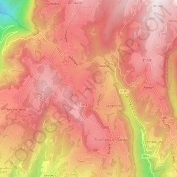 Topografische kaart Vaona, hoogte, reliëf
