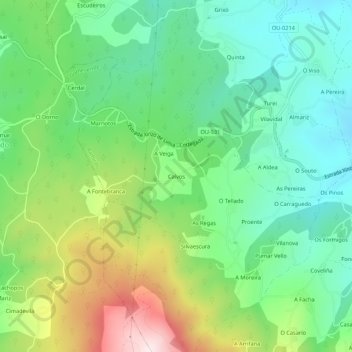Topografische kaart Calvos, hoogte, reliëf