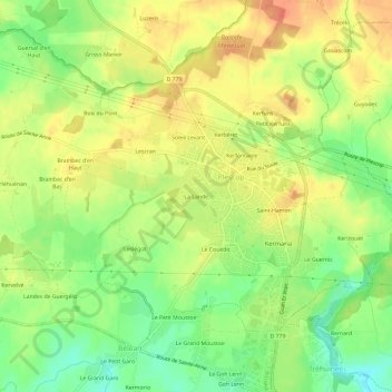 Topografische kaart La Lande, hoogte, reliëf