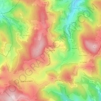 Topografische kaart Les Chapuis, hoogte, reliëf