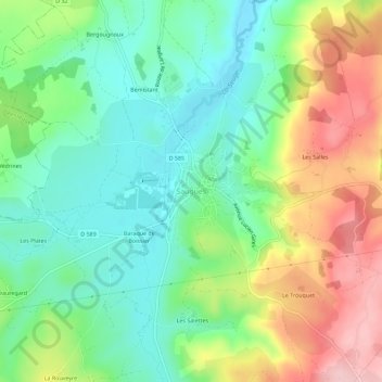 Topografische kaart Saugues, hoogte, reliëf
