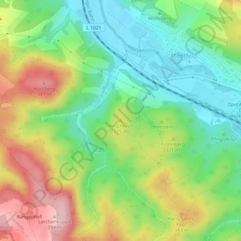 Topografische kaart Hirschkopf, hoogte, reliëf
