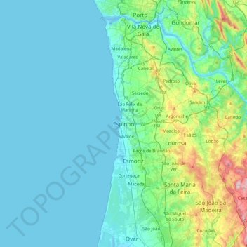 Topografische kaart Espinho, hoogte, reliëf