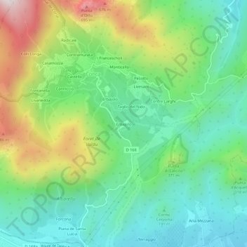 Topografische kaart Erbajolo, hoogte, reliëf