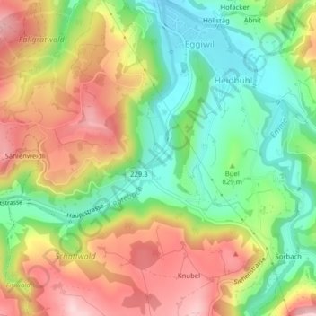 Topografische kaart Obere Mühle, hoogte, reliëf