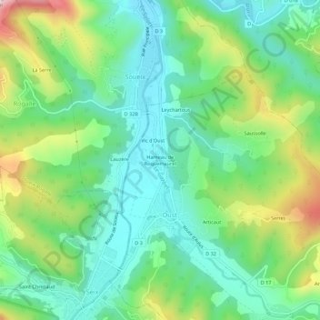 Topografische kaart Hameau de Roquemaurel, hoogte, reliëf