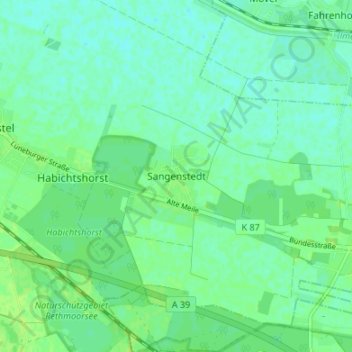 Topografische kaart Sangenstedt, hoogte, reliëf