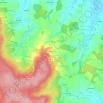 Topografische kaart Forsthub, hoogte, reliëf