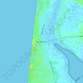 Topografische kaart Søndervig, hoogte, reliëf