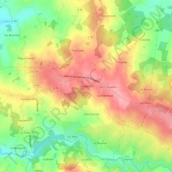 Topografische kaart Fougeras, hoogte, reliëf