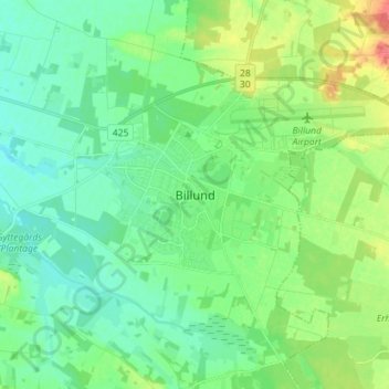 Topografische kaart Billund (plaats), hoogte, reliëf