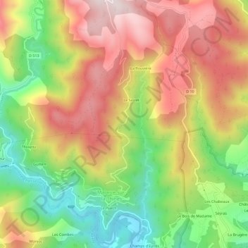 Topografische kaart Le Cousset, hoogte, reliëf