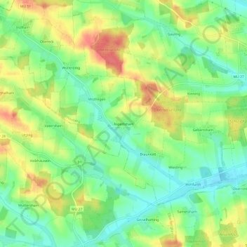 Topografische kaart Aspertsham, hoogte, reliëf