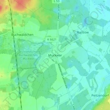 Topografische kaart Muckwar, hoogte, reliëf