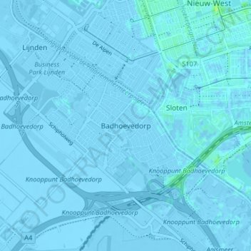 Topografische kaart Badhoevedorp, hoogte, reliëf