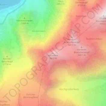 Topografische kaart Klockerin, hoogte, reliëf