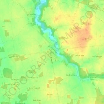Topografische kaart Montacher, hoogte, reliëf