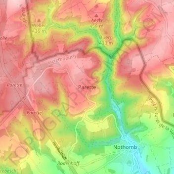 Topografische kaart Parette, hoogte, reliëf