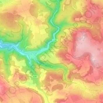 Topografische kaart Uhenfels, hoogte, reliëf